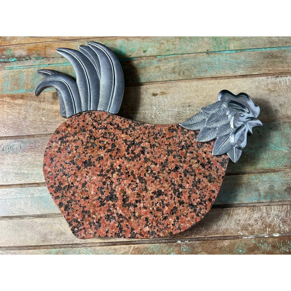 Vintage LENOX Granite & Metal Chicken Cheese Board/Knife Rooster Cutting Board